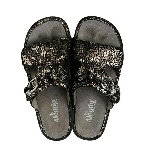 Alegria PEG 780 Black Silver Mosaic Black Silver Slip On Slide Comfort Sandal 39 - Picture 2 of 10